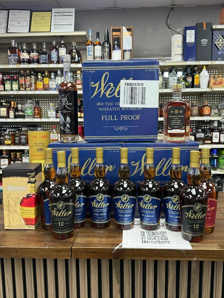 Allocated bourbon selection at JOCO Liquor & Vape in Olathe including Weller, Eagle Rare, Blanton’s and Kentucky Nectar