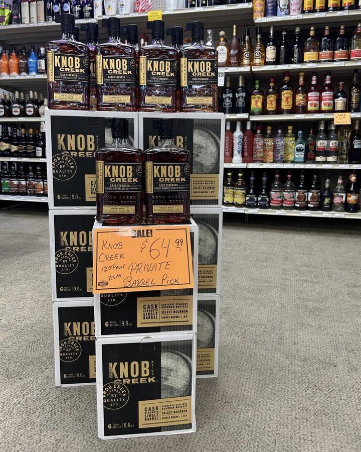 Knob Creek Cask Strength Single Barrel Select private barrel pick on display at JOCO Liquor & Vape